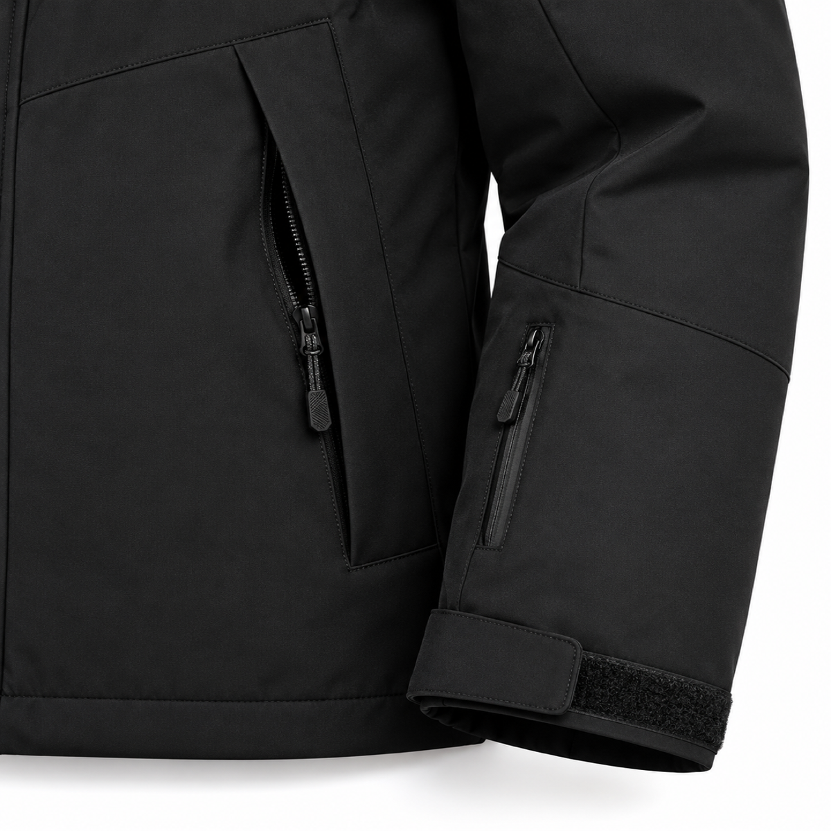 Poche zippée et poignet réglable de la veste anorak homme noire