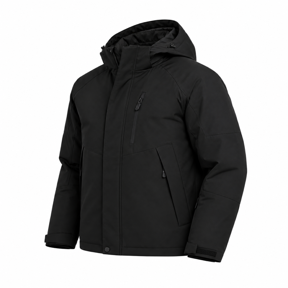 Veste anorak homme noire vue trois-quarts sur fond blanc
