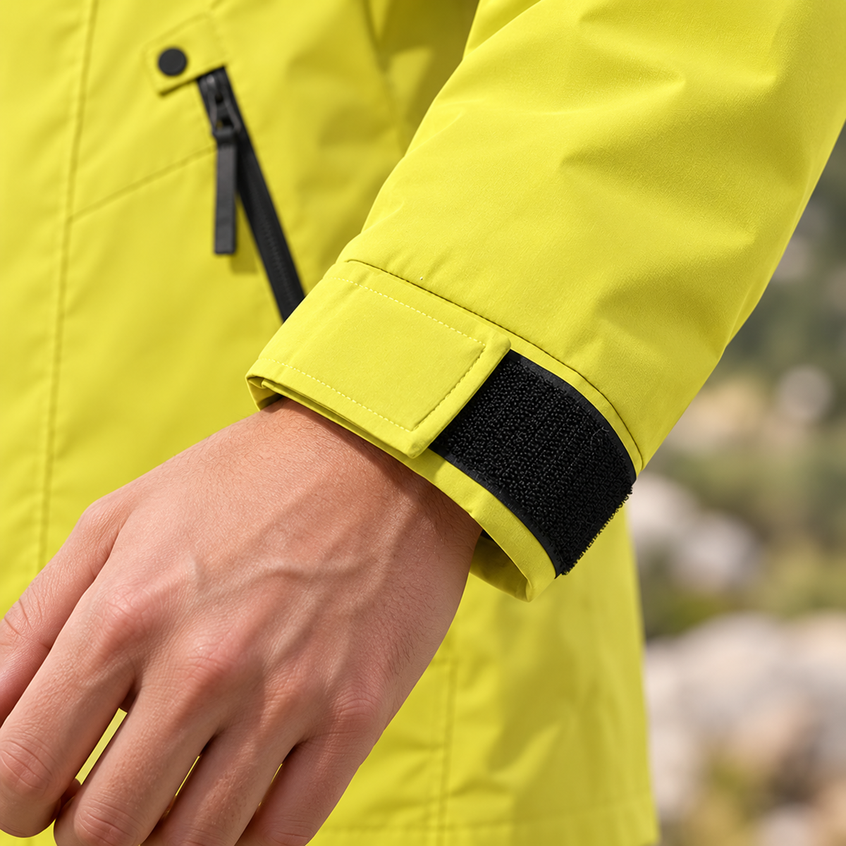 Veste de randonnée jaune – détail du poignet réglable