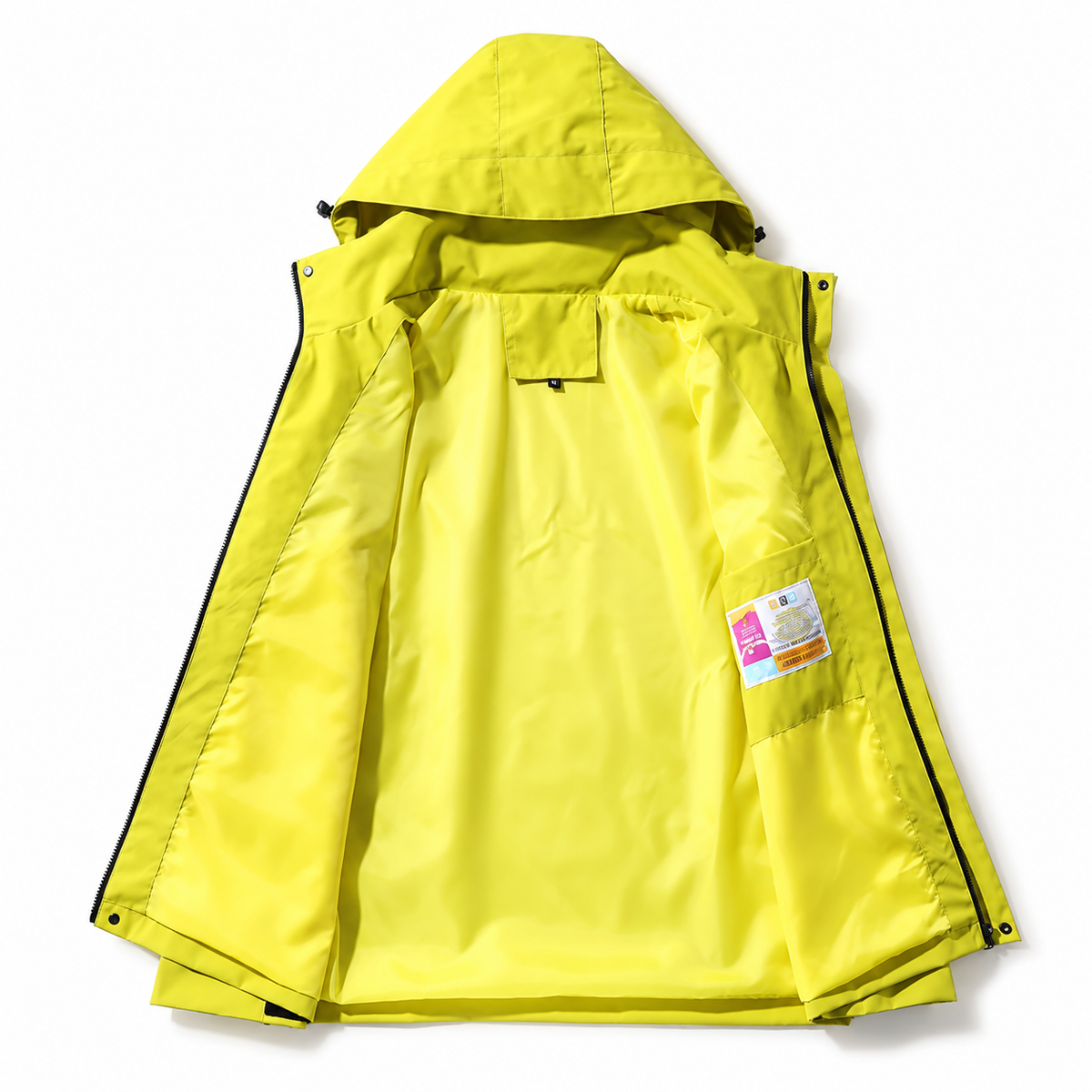 Veste de randonnée jaune ouverte – vue intérieure