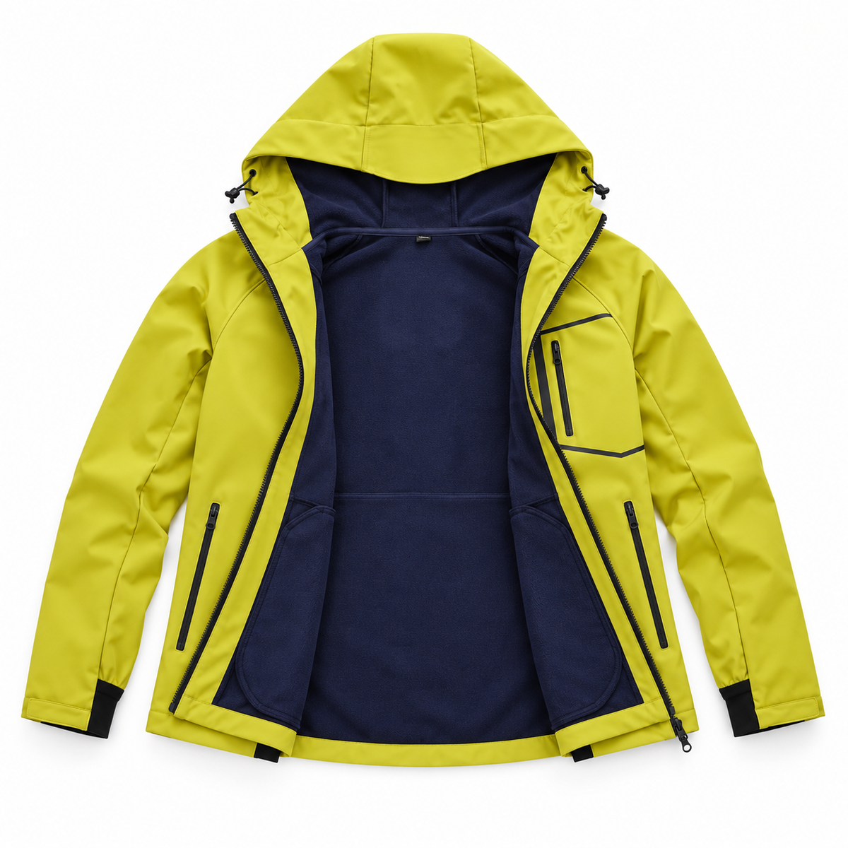 Veste de randonnée jaune femme ouverte – doublure intérieure