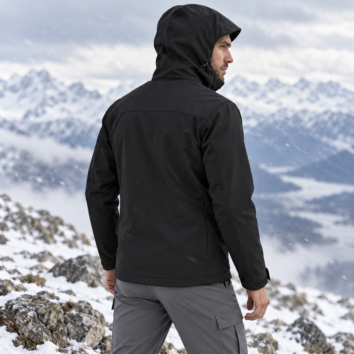 Veste softshell homme noire portée – vue de dos