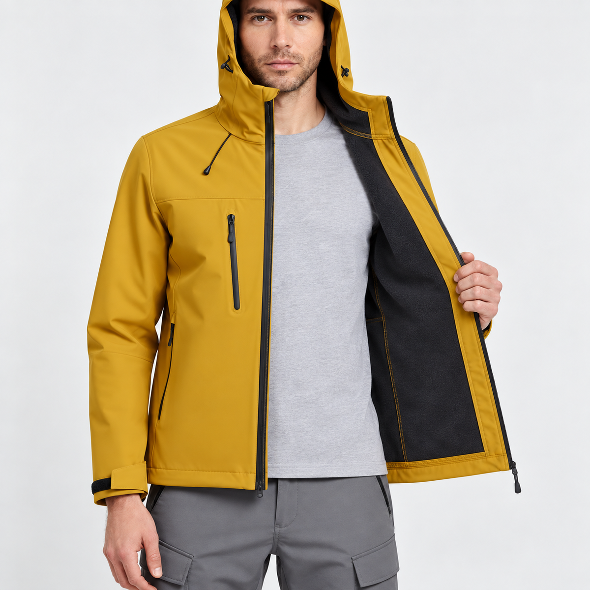 Veste softshell homme jaune ouverte – vue intérieure