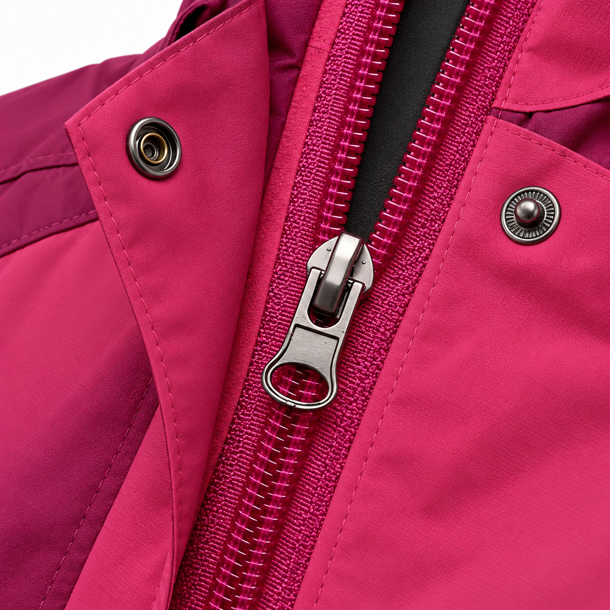 Fermeture zippée et rabat de protection de veste imperméable femme rose fuchsia