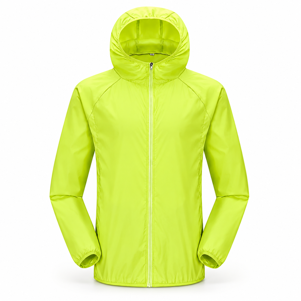 Veste légère imperméable de randonnée jaune fluo – vue de face