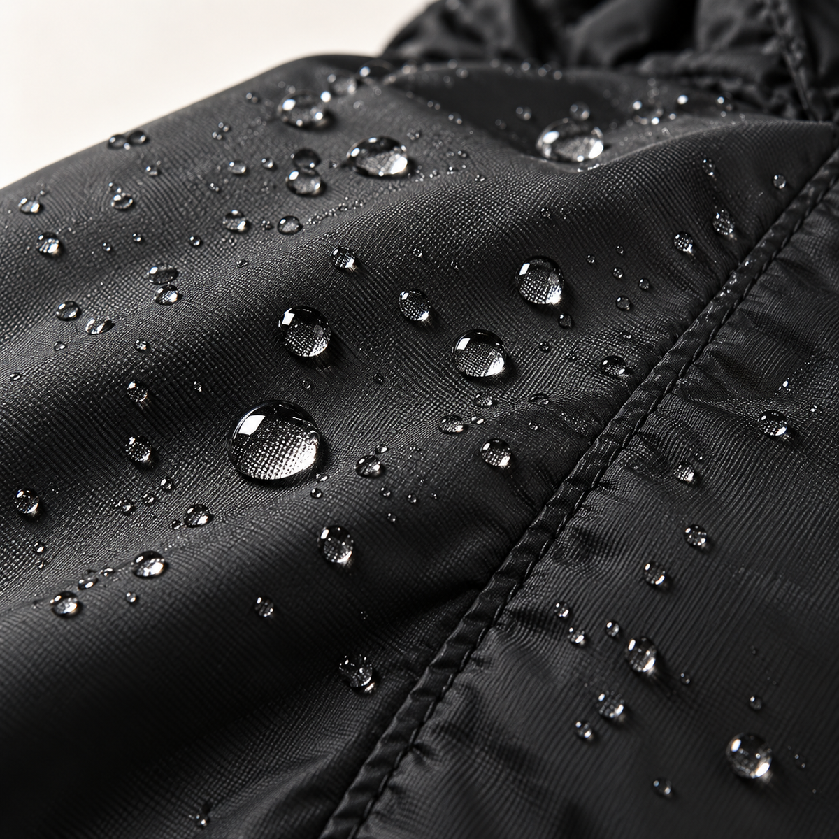 Veste légère imperméable de randonnée noire – matière avec gouttes perlées
