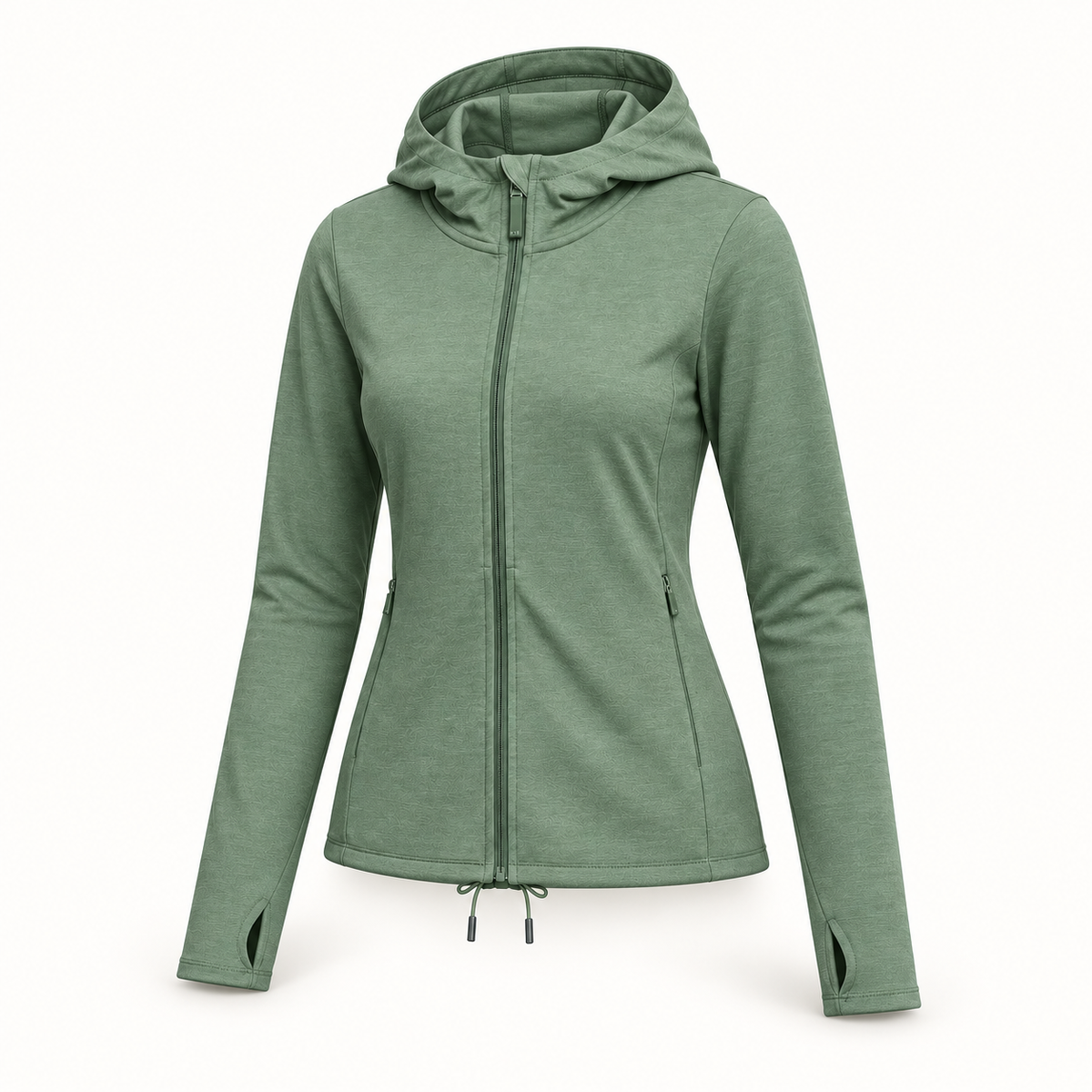 Veste marche nordique femme verte – détail du cordon d’ourlet