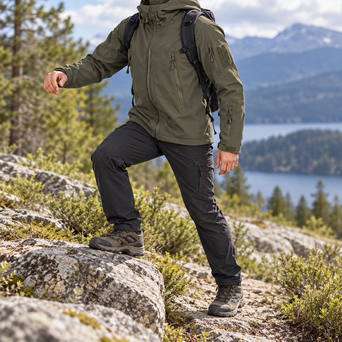 Veste mi-saison randonnée kaki en mouvement