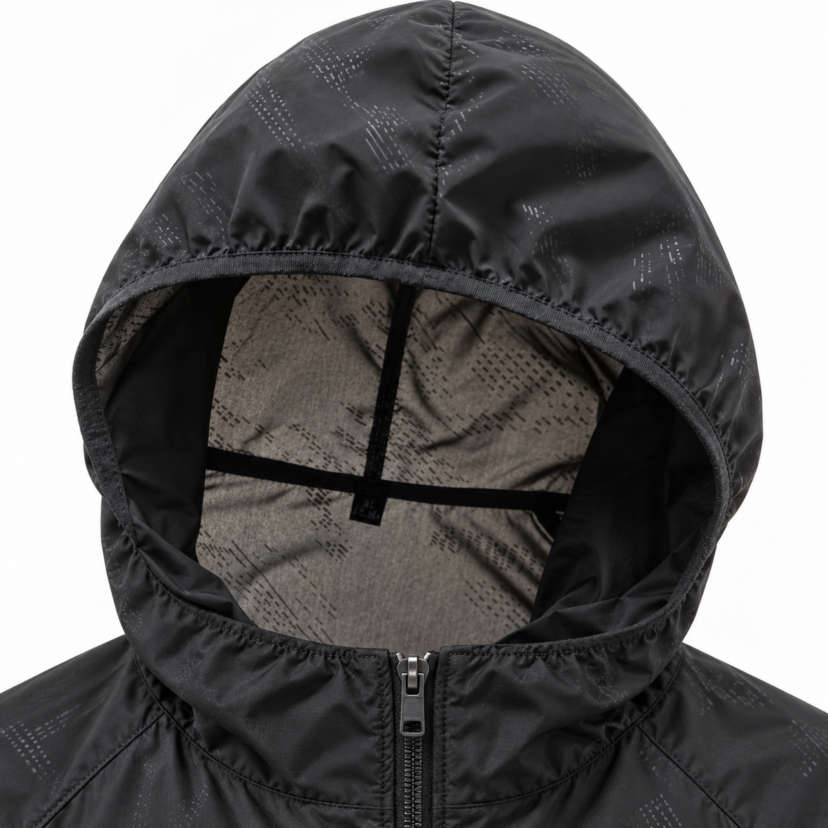 Intérieur et bord élastiqué de la capuche de veste pluie randonnée noire