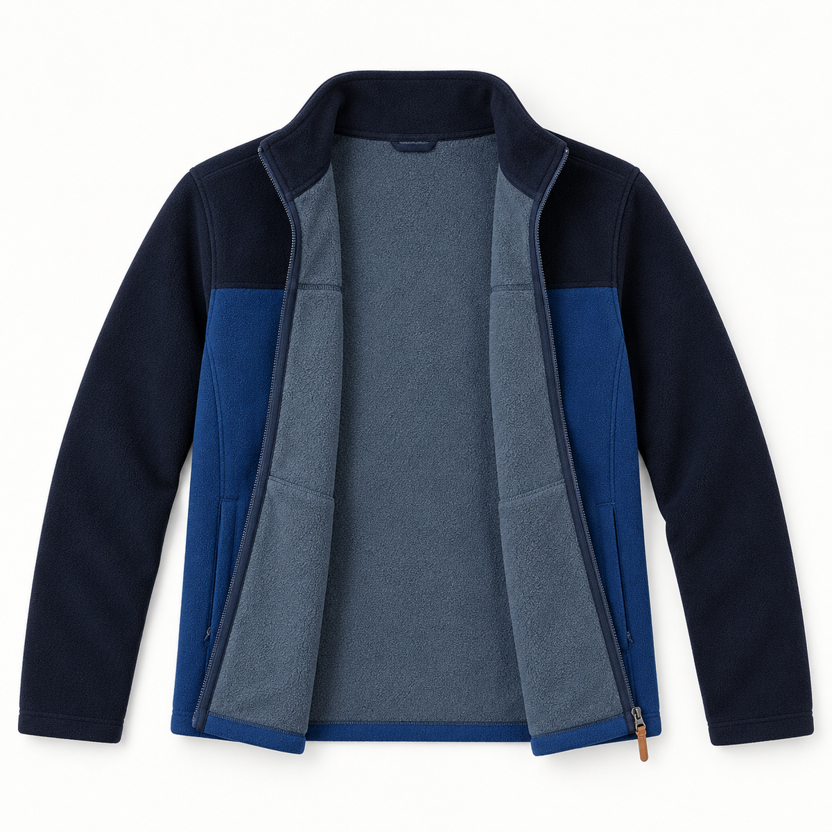 Veste polaire bleu marine ouverte – vue intérieure
