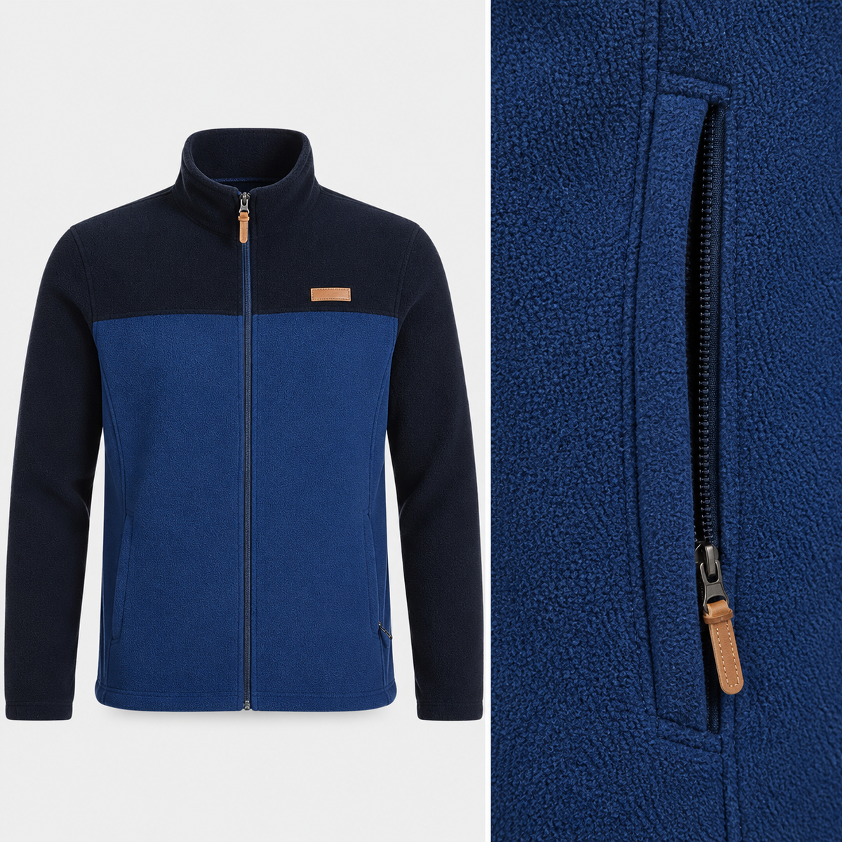 Veste polaire bleu marine – détail de la poche zippée