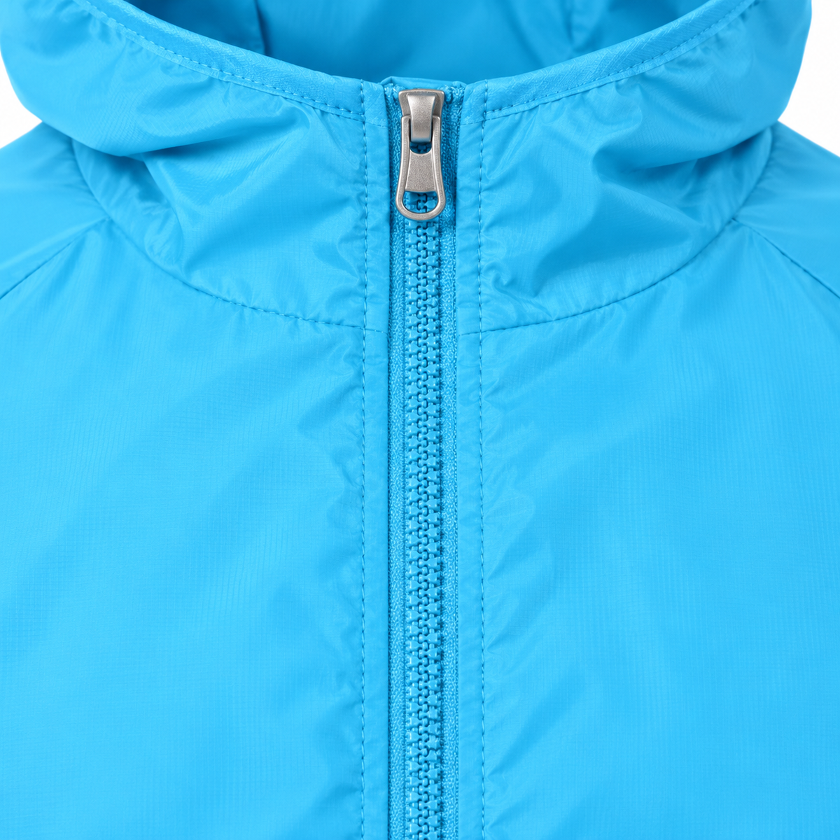 Veste randonnée bleue ciel – détail du zip frontal