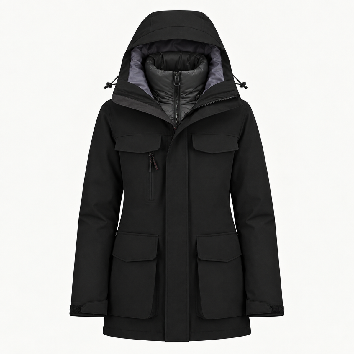 Veste randonnée chaude et imperméable femme noire – vue de face