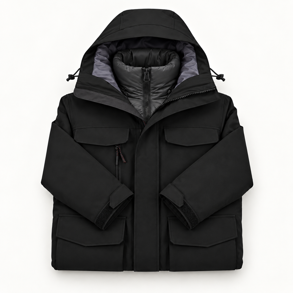 Veste randonnée chaude et imperméable femme noire pliée