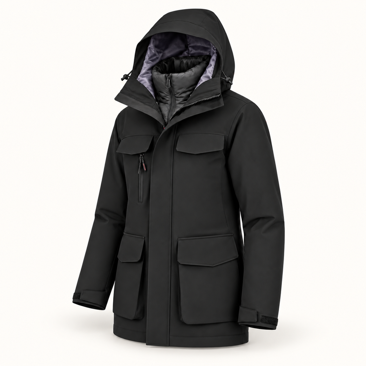 Veste randonnée chaude et imperméable femme noire – vue de profil