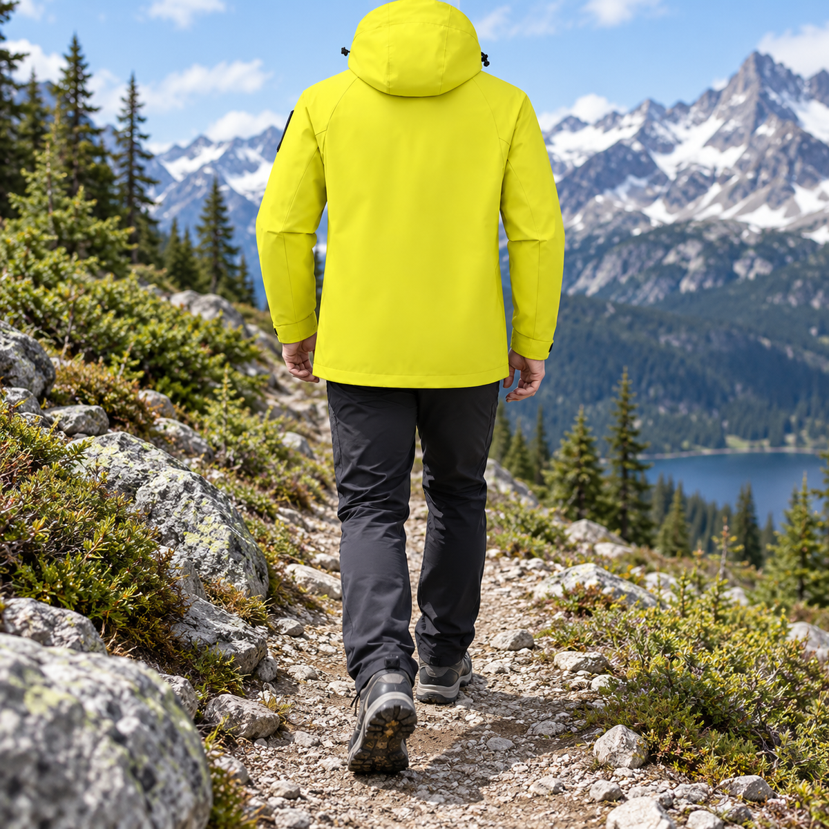 Veste randonnée fluo jaune – vue portée de dos