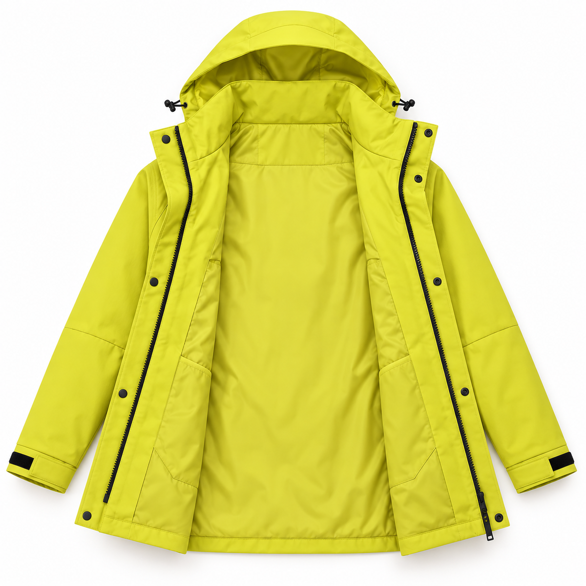 Veste randonnée fluo jaune ouverte – détail de la doublure
