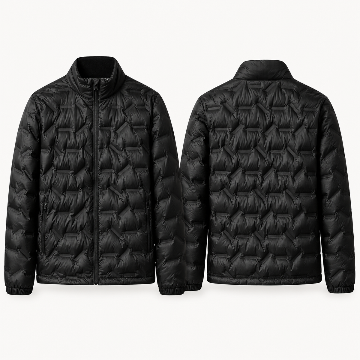 Veste randonnée froid noire matelassée – vues de face et de dos