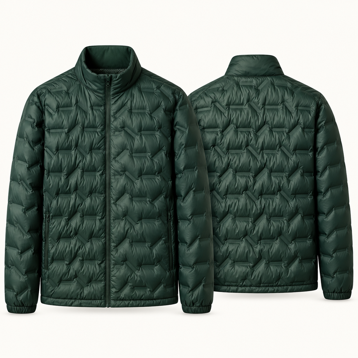 Veste randonnée froid verte matelassée – vues de face et de dos