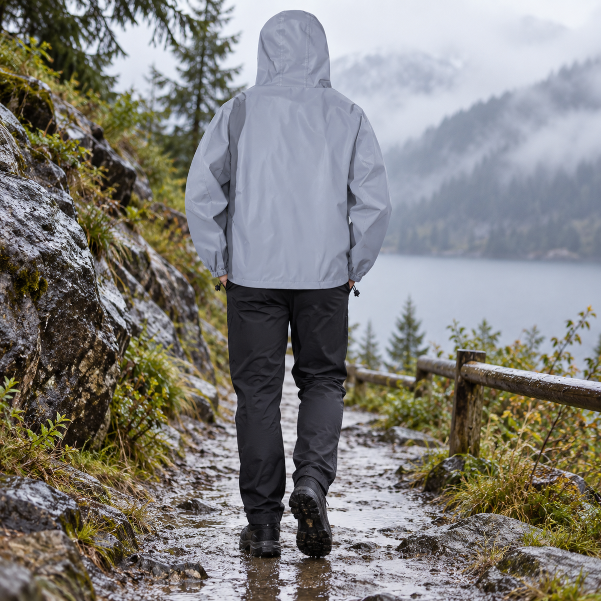 Veste randonnée grise homme portée – vue de dos