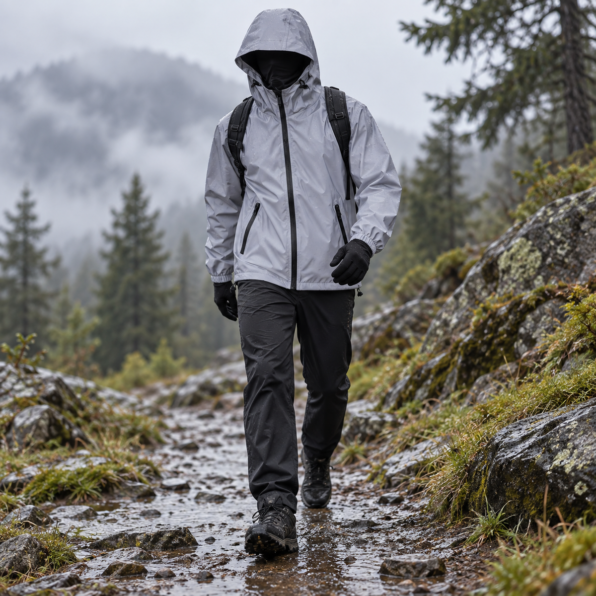 Veste randonnée grise homme portée en mouvement