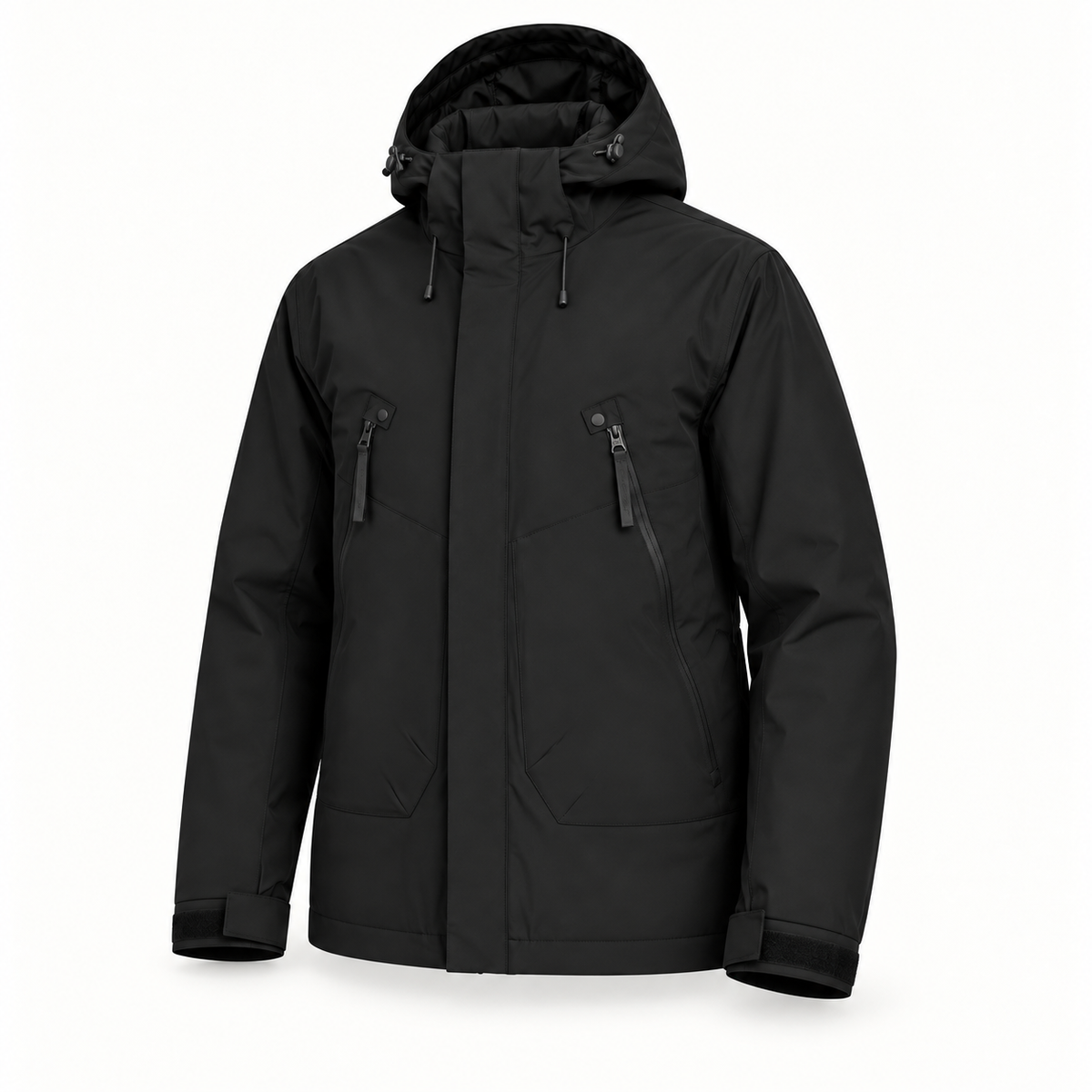 Veste randonnée homme grande taille noire – détail capuche et col