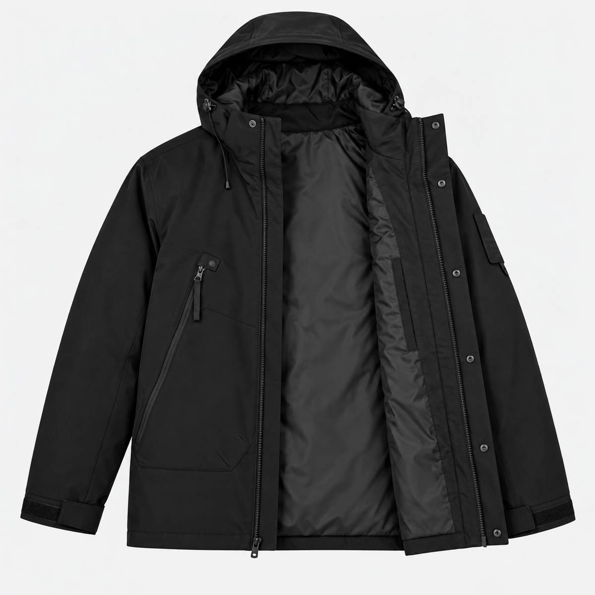 Veste randonnée homme grande taille noire ouverte – détail intérieur