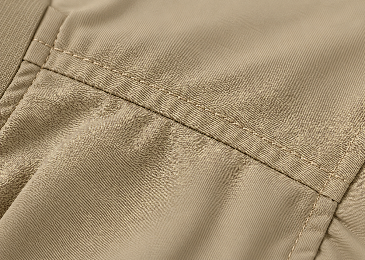 Veste randonnée beige – détail matière et couture