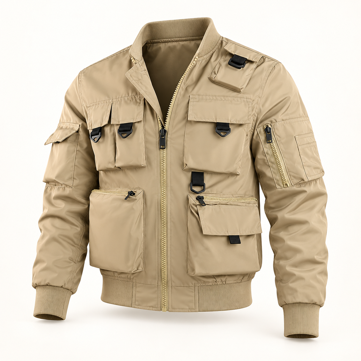 Veste randonnée beige multi-poches – vue de face