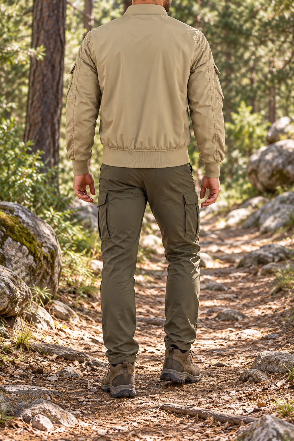 Veste randonnée beige multi-poches – vue portée de dos