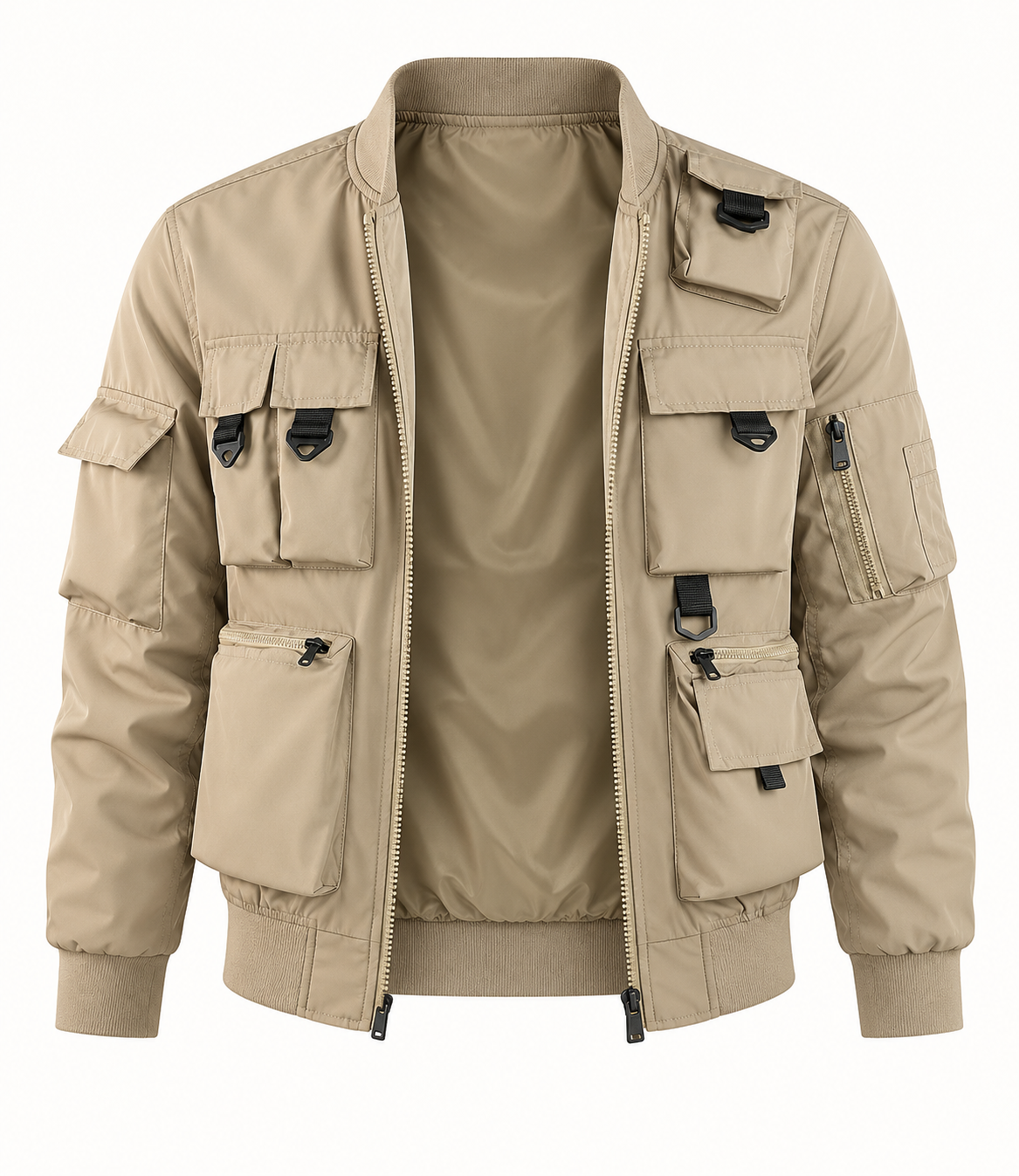 Veste randonnée beige ouverte – détail doublure