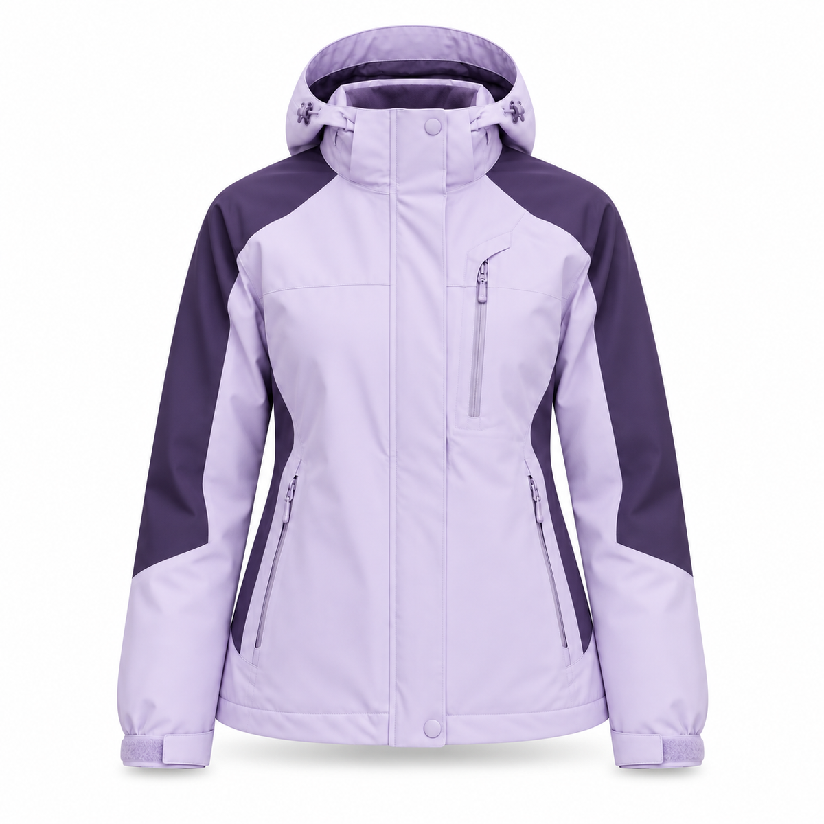 Veste randonnée raquette femme lavande entière vue de face sur fond blanc