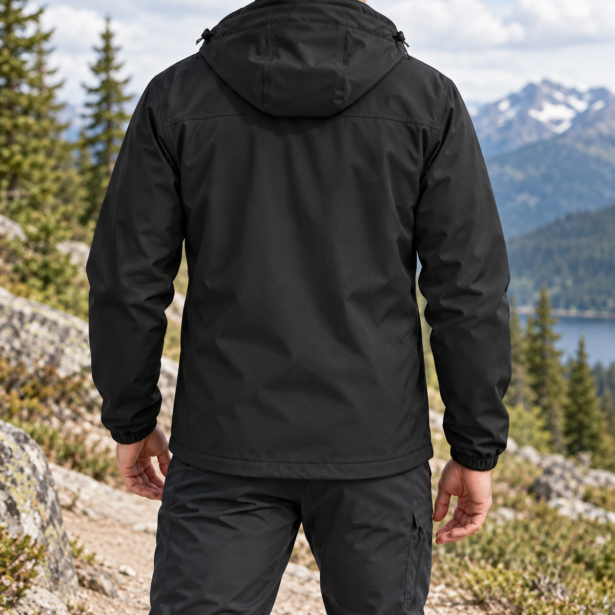 Veste randonnée softshell homme noire – vue portée de dos