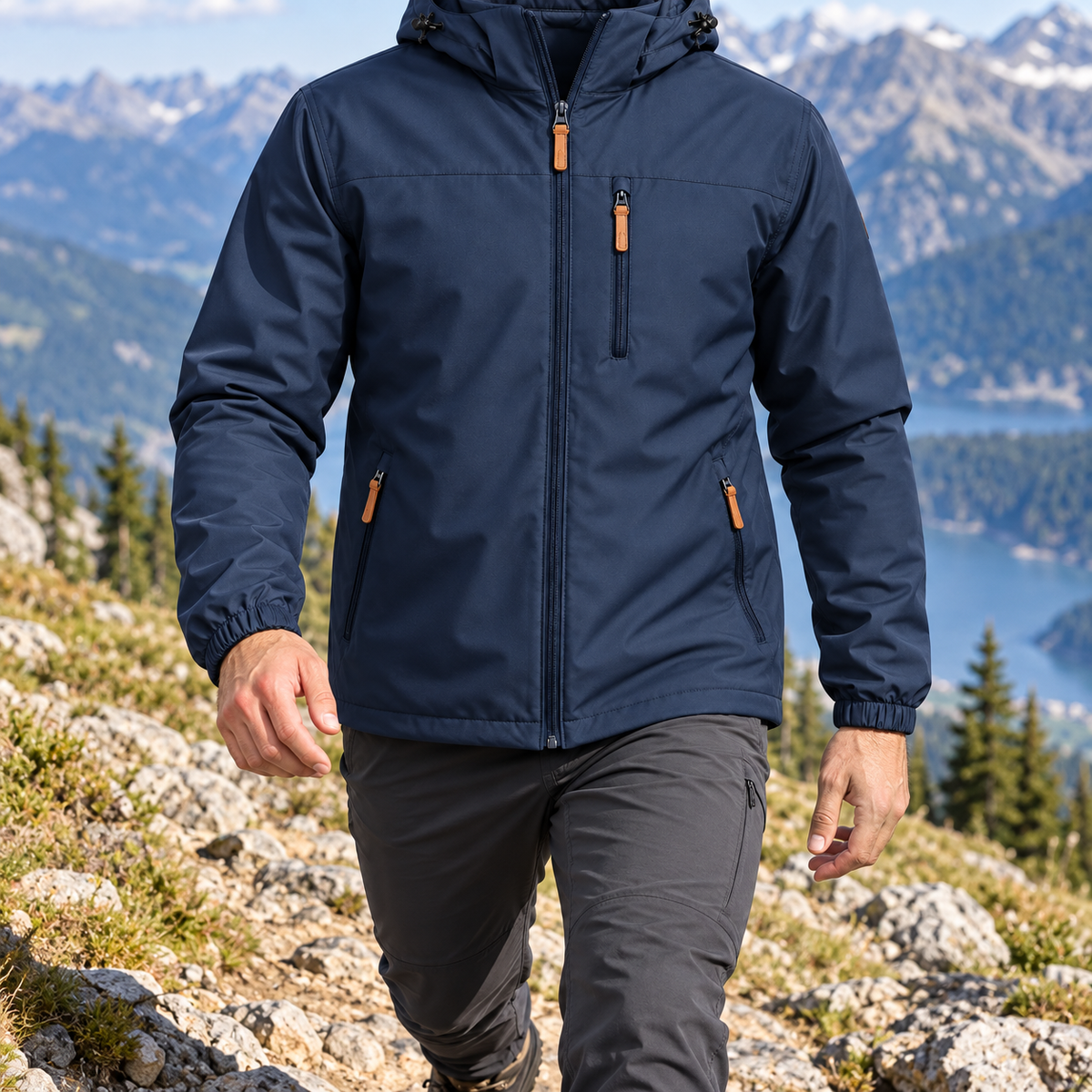 Veste randonnée softshell homme bleu nuit portée en mouvement