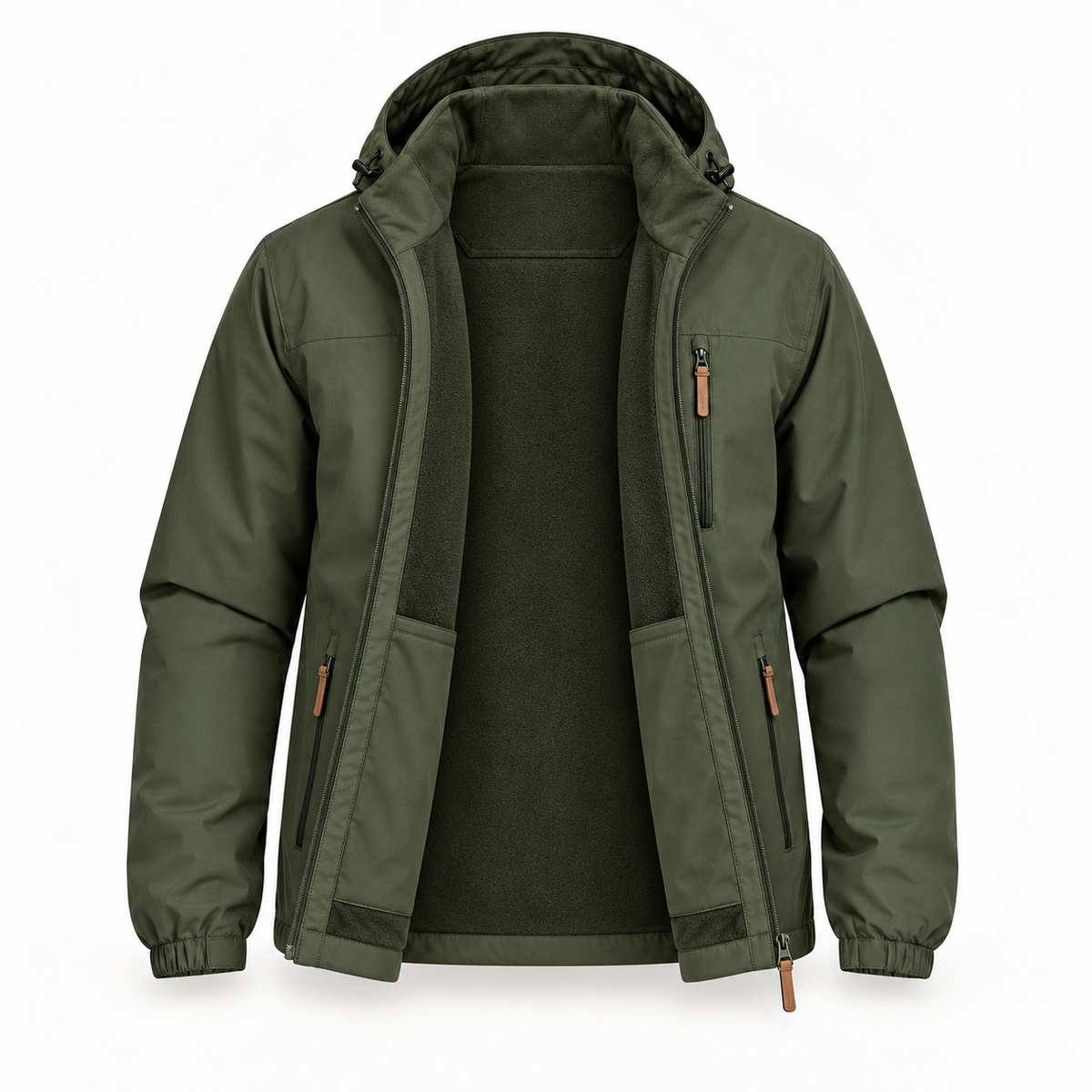Veste randonnée softshell homme verte ouverte – détail doublure