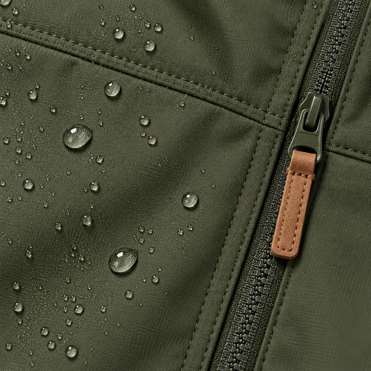 Veste randonnée softshell homme verte – détail matière déperlante