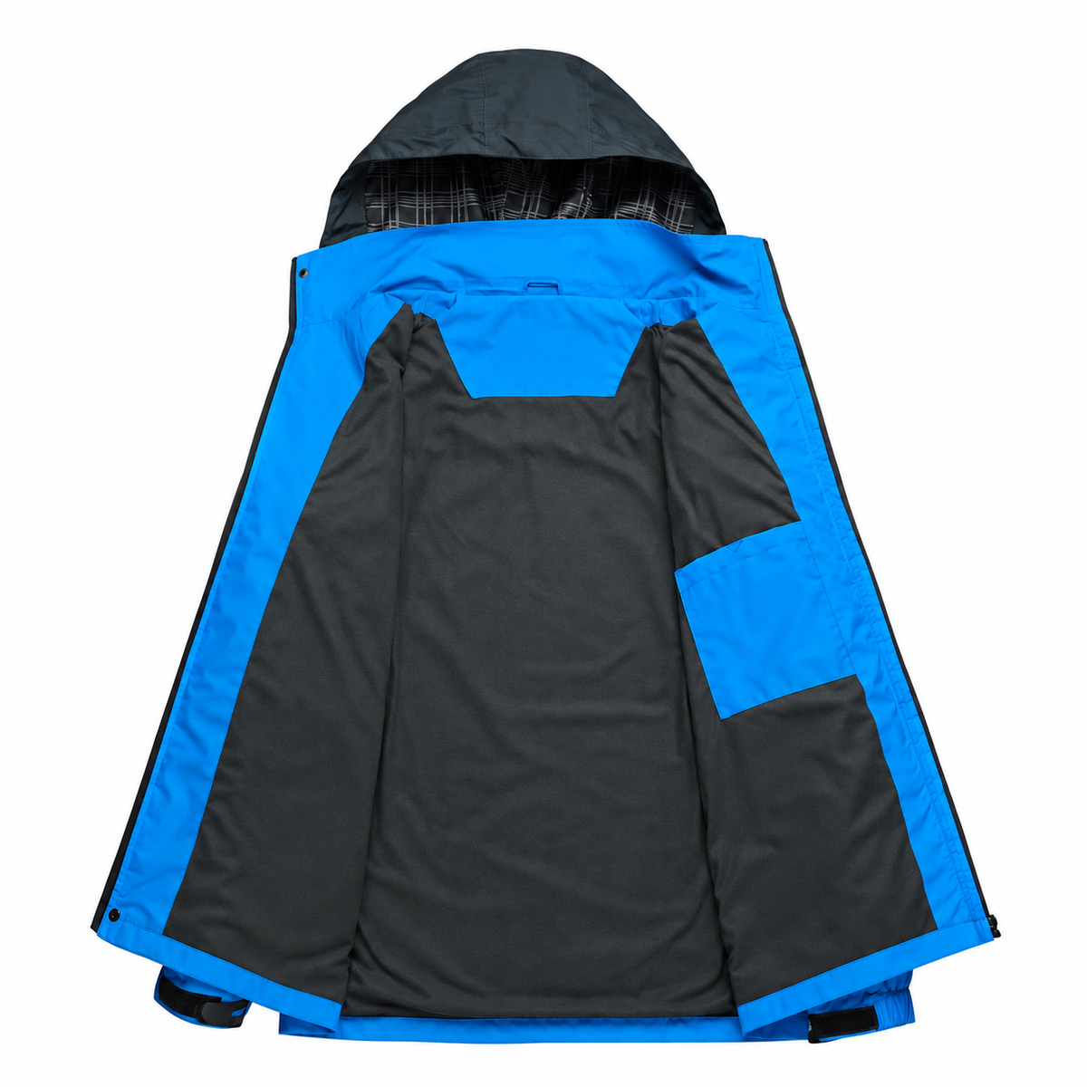 Veste pour randonnée raquette bleue ouverte – détail doublure